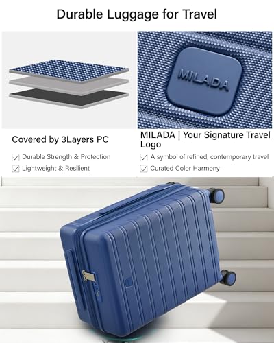 MILADA 24 Inch Expandable Checked Luggage Medium Suitcases with Wheels - color: Interstellar Blue, size: Checked Medium 24 inch