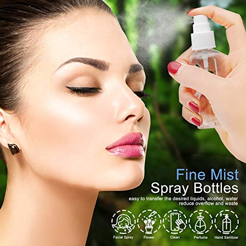 Mini Spray Bottles, 2oz/50ml Small Spray Bottle, Plastic Travel Spray Bottle for Liquids, Refillable Hand Spritzer Bottles for Liquids, Clear Alcohol Spray Bottles with Small Funnel and Bottle Labels - color: 2oz Clear