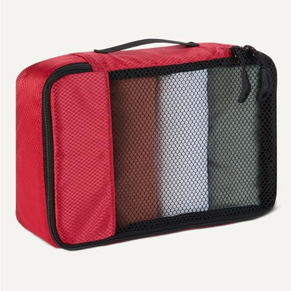 Amazon Essentials 여행용 액세서리 세트 4피스 패킹 큐브, 더블 지퍼가 있는 수하물 정리함, 100% 폴리에스터, 메시 탑, 레드, 오거나이저 - color: 레드, size: 2-소형