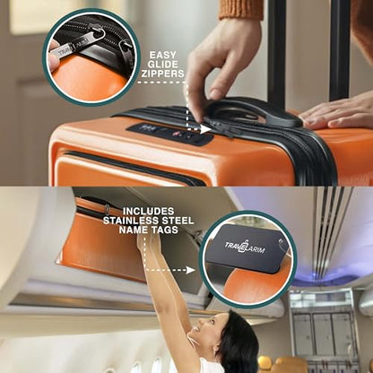 TRAVELARIM 3 Piece Luggage Sets, 20 Inch Carry On Luggage, 24 Inch Suitcase - color: Orange, size: 3 Piece Set (20"/24")