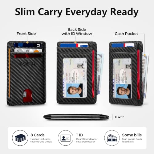 RUNBOX Slim Wallet for Men and Women, RFID Blocking Leather Card Holder - color: Carbon Fiber Black