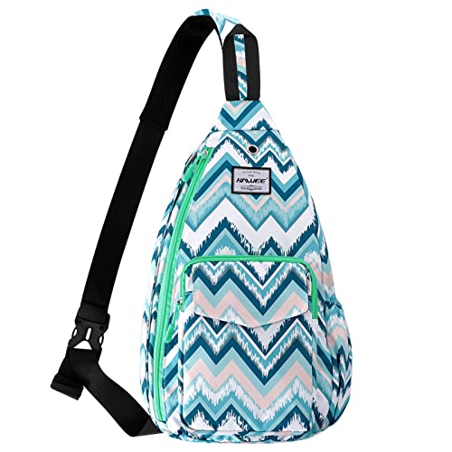 Backpack Sling for Women Anti-Water Crossbody Bag Inclined Adjustable Pack - color: Light Blue Wave