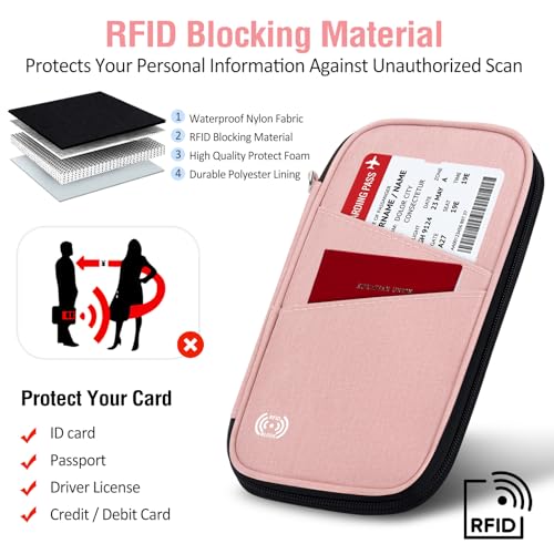 BKNOOU Family Passport Holder RFID Blocking Travel Document Organizer - color: 07 Pink