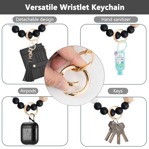 KNGITRYI Wristlet Wallet for Women,RFID Keychain Wallet with Beaded Strap - color: Black