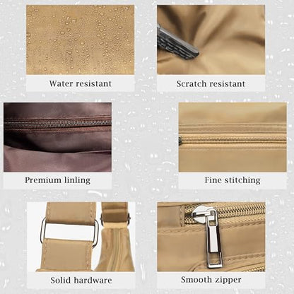 VOLGANIK ROCK RFID Anti Thief Crossbody Bag for Women Waterproof Shoulder Bag Messenger Bag Casual Nylon Purse Handbag - color: Khaki