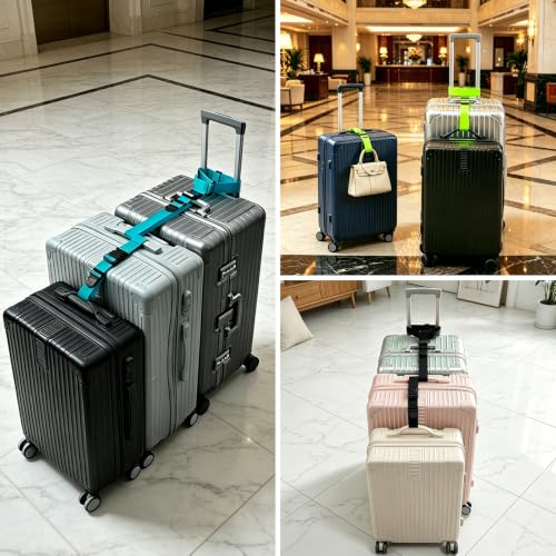 BILIONE 4 Pack Luggage Connector Straps,Connect 3 Suitcases ＆ Add A Bag - color: Green, size: 4 Pack