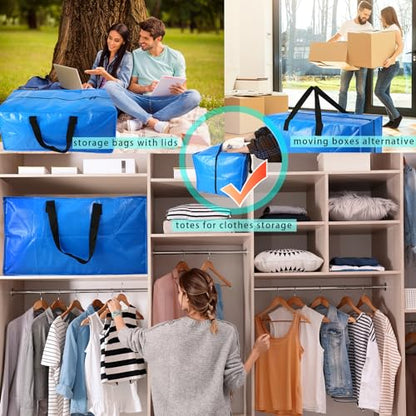 Heavy Duty Extra Large Blue Moving Bags with Strong Zipper Backpack Handles - color: Blue, size: 2 Pack
