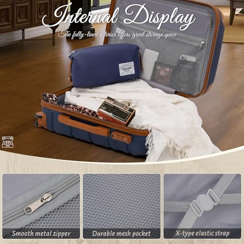 TAKUMI Luggage Sets, Hardside Suitcases with Wheels, Navy, 3 Piece - color: NAVY, size: 3 Piece Set(DB)