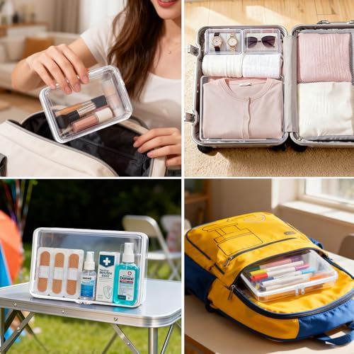 4 Pack Clear Hard Shell Zipper Case (S,M,L,XL), 1.2mm Crush-Proof Transparent Storage Pouches, Hard Plastic Packing Cubes & Organizer Bags for Travel, Pencil, Cosmetics, Toiletry, Toys Storage - size: 4 Pack(S,M,L,XL)