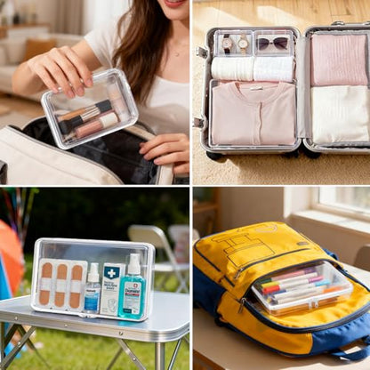 4 Pack Clear Hard Shell Zipper Case (S,M,L,XL), 1.2mm Crush-Proof Transparent Storage Pouches, Hard Plastic Packing Cubes & Organizer Bags for Travel, Pencil, Cosmetics, Toiletry, Toys Storage - size: 4 Pack(S,M,L,XL)
