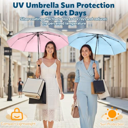 ZOMAKE UV Umbrella for Sun Protection, Travel Compact Sun Umbrellas 46Inch - color: A:Silver,Light Blue