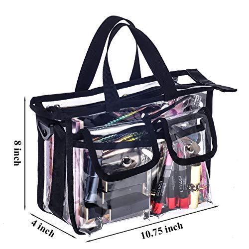 Medium Clear PVC Makeup Artist Set Bag Transparent Cosmetic Storage Bag Travel Make up Kits Organizer MUA Bag Stadium Approved Clear Tote Bag with Removable Shoulder Strap