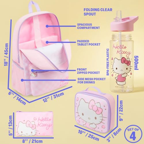 Get Trend Hello Kitty Girls Backpack, Lunch Bag, Pencil Case, Water Bottle - color: Pink Hello Kitty