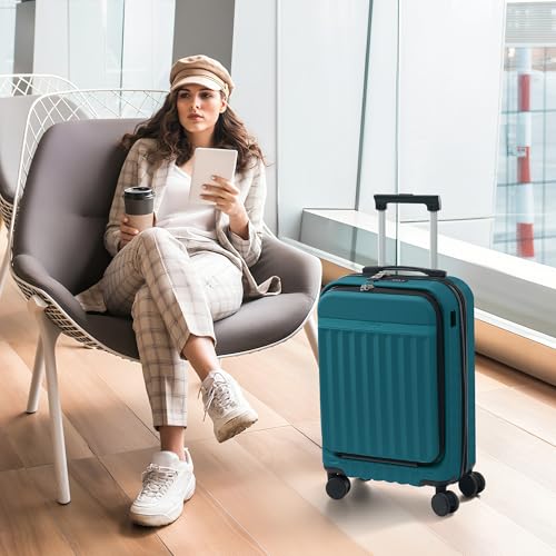Merax Luggage Sets Front Opening,2 Piece Hardshell Suitcase with Bag - color: Dark Green+bag, style: 2-piece Set