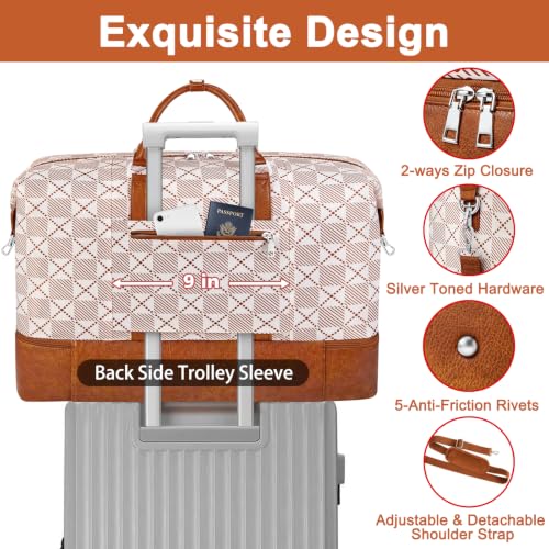 TIBES Travel Weekender Bag for Women, Overnight Bag with Shoe Compartment - color: X-Brown Plaid