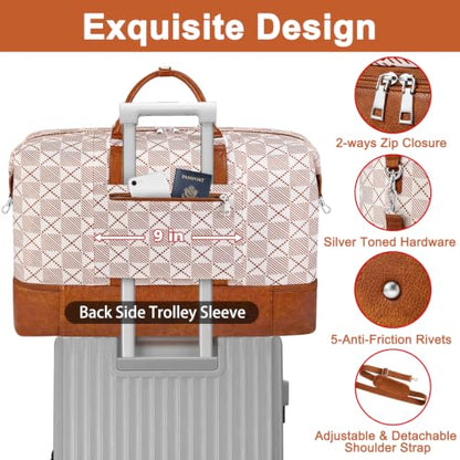 TIBES Travel Weekender Bag for Women, Overnight Bag with Shoe Compartment - color: X-Brown Plaid
