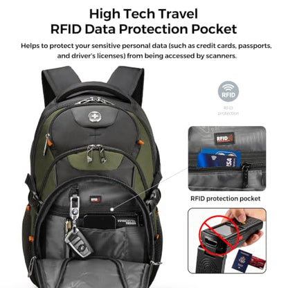 Swissdigital Design Travel Backpack for Men with USB Charging Port SD803-26 - color: Olive/Black
