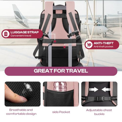 Large Travel Backpack for Women, Tsa Flight Approved Big Carry on Backpack - color: Pink, size: XX-Large