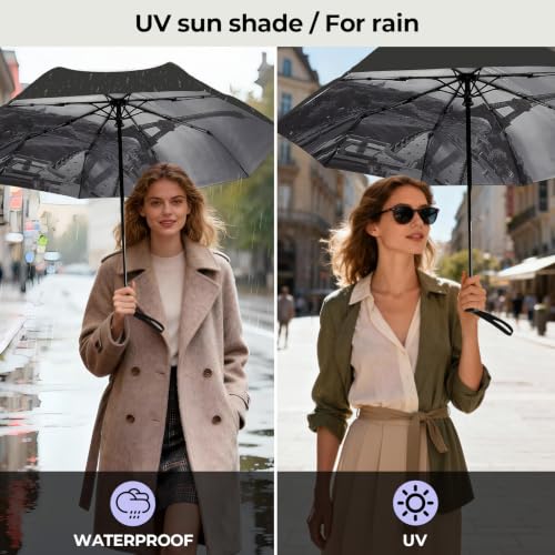 LLanxiry Compact Travel Umbrella, Windproof Automatic Umbrellas for Rain - color: Eiffel Tower (Auto), size: 44 Inch