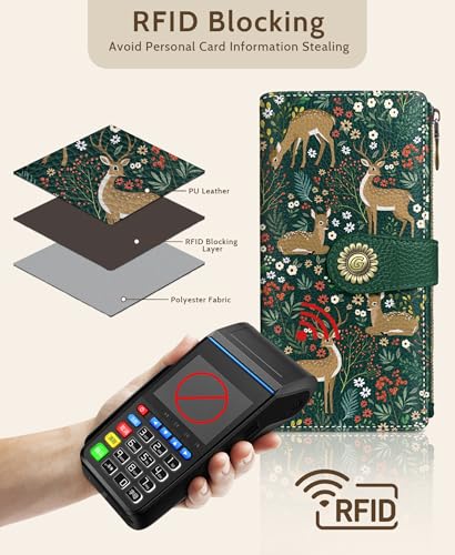 GIANCOMICS Cute Womens Wallet RFID, Flower Forest Credit Card Holder Bifold - color: Cute Deer