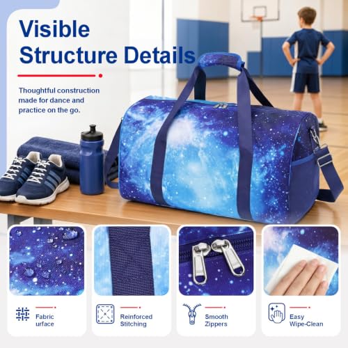 Bagseri Boys Duffle Bag for Travel - Kids Gym Bag with Shoe Compartment - color: B5-Purple Starry Sky, size: Medium - 17.3 x 9 x 9.7 in
