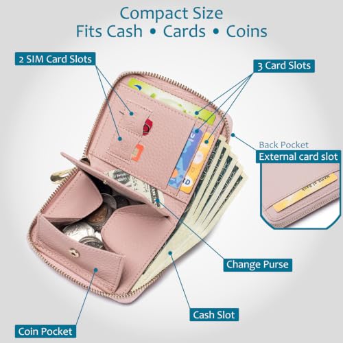 RFID Blocking Small Wallet for Women, Cute and Zip Around - color: Blush Pink