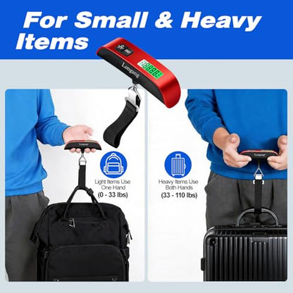 Digital Hanging Luggage Scale with Backlit for Travel, Portable Handheld Suitcase Weight Scale with Hook, 110 Pounds, Battery Included - color: Red