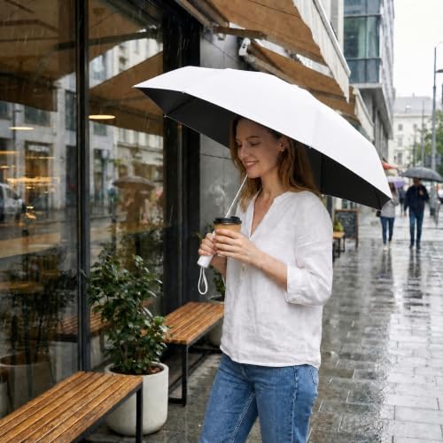 BAODINI Small UV Protection Travel Umbrella Compact for Rain and Sun UPF 50+ Windproof Portable 42 inch Umbrella for Women and Men - color: D-1-White