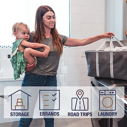 CleverMade Collapsible Fabric Laundry Baskets - Foldable Pop Up Storage Container Organizer Bags - Large Rectangular Space Saving Clothes Hamper Tote with Carry Handles, Pack of 2, Charcoal - color: Charcoal Gray