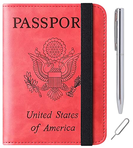 LOHASLIFE Passport Holder for Travel, Rfid Blocking Passport Cover Wallet - color: 116#Red