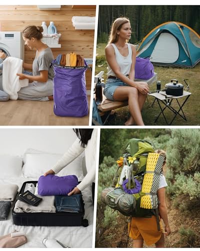 Travel Laundry Bag, Pump-free Vacuum Compression Dirty Clothes Bag, Medium Reusable Waterproof & Washable Laundry Bag, Wet and Dry Bag, Ideal for Suitcases, Laundromats (1 Pack) Purple - color: Purple, size: 17.5" L × 13.5" W × 5" H