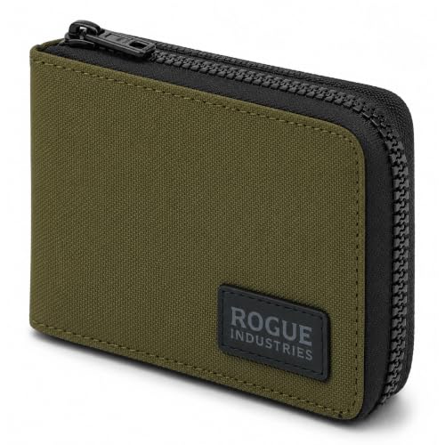 ROGUE WALLET Leather & Nylon Zip Wallet for Men, RFID Blocking, Khaki - color: Khaki