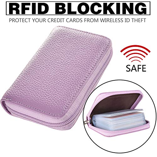 Easyoulife Genuine Leather Credit Card Holder Zipper Wallet With 26 Card Slots - color: Light Purple, size: small