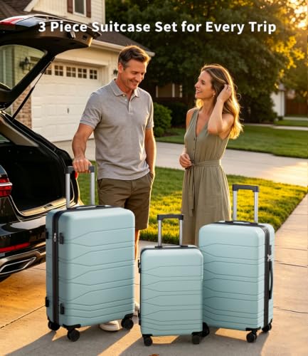 3 Piece Expandable Luggage Set with Spinner Wheels Hardshell Suitcase Set - color: Light Blue