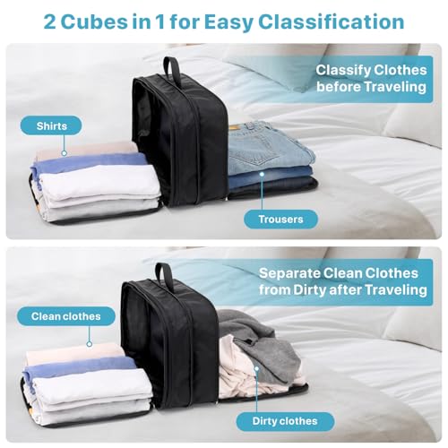 Cambond Double Sided Compression Packing Cubes - Expandable See Through Mesh Compression Cubes for Travel, Separate Clean and Dirty Clothes Efficient Packing Organizers for Road Trip, Cruise