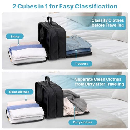 Cambond Double Sided Compression Packing Cubes - Expandable See Through Mesh Compression Cubes for Travel, Separate Clean and Dirty Clothes Efficient Packing Organizers for Road Trip, Cruise