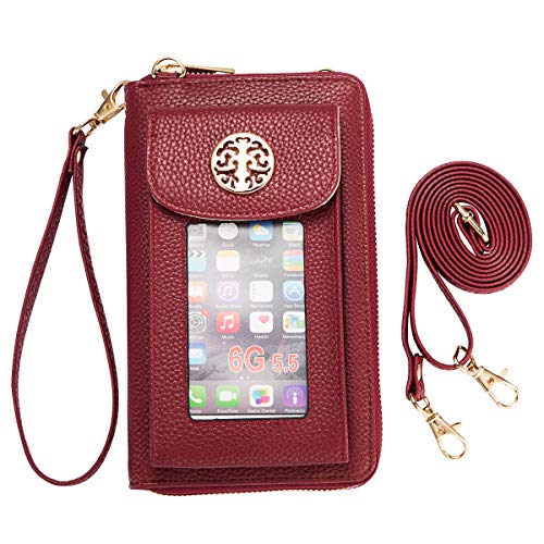 Small Crossbody Purse Cell Phone Wristlet Wallet for Women RFID - color: Wine