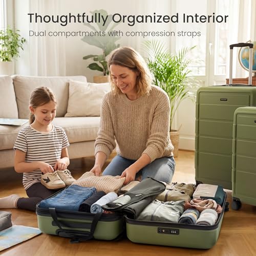 SHOWKOO G-Series Luggage set 3pcs, 100% PC Durable Hardshell Suitcase - color: Olive Green, size: 3-Piece Set (20/24/28in)