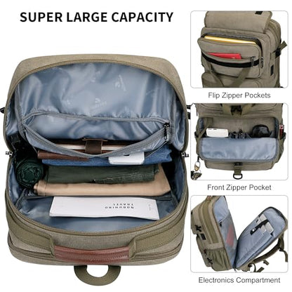 WITZMAN Canvas Travel Backpack for Men Large Laptop Backpack Fits 16 Inch - color: Army Green