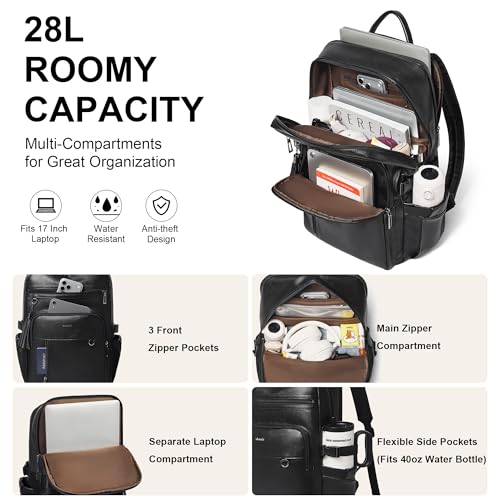 Shrrie 17 Inch Leather Laptop Backpack for Women with Giant Tumbler Holders - color: Black