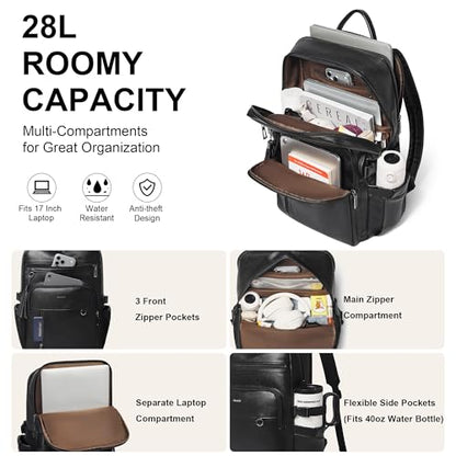 Shrrie 17 Inch Leather Laptop Backpack for Women with Giant Tumbler Holders - color: Black