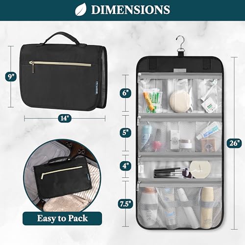 PAVILIA Hanging Toiletry Bag for Women Men Foldable Travel Organizer, Black - color: Black