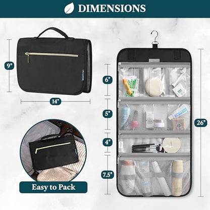 PAVILIA Hanging Toiletry Bag for Women Men Foldable Travel Organizer, Black - color: Black