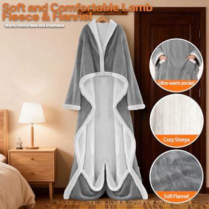 Wearable Heated Blanket With Sleeves & Foot Pocket, Heated Throw Blankets Fast Heating Blanket With 10 Heat Settings Auto Shut Off Over-Heat Protection-Warm Gift, Machine Washable, 52”*72”+18” - color: Pale Gray