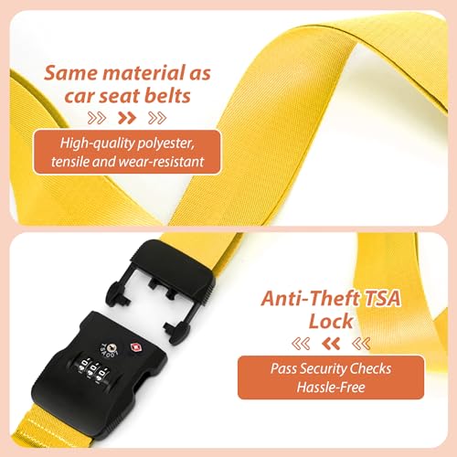 TSA Approved Luggage Straps with Combination Lock, Straight Yellow - color: Straight Yellow