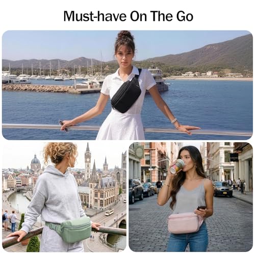TOPEAST Waist Pack 3.5L Fanny Packs with Water Bottle Holder, Large Capacity Travel Belt Purse Anti-Theft RFID Blocking, Sage Fluffy Crossbody Sling Bag for Hiking Walking - color: Sage