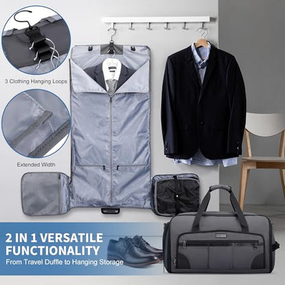 WITZMAN Garment Duffle Bags for Travel Men Suits 55L with Shoe Compartment - color: Silvery Grey