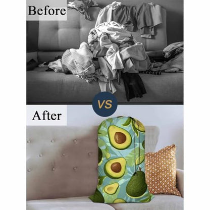 Swono Avocado Large Laundry Bag Washable Large Dirty Clothes, Fruit Slices Exotic Monster Leaves Drawstring Organizer Bag, Fit Hamper Basket Camp Travel Home Dorm, Blue - color: Avocado