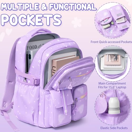 Fimibuke Backpack for Girls, 3 PCS Bookbag Set with Lunch Box & Pencil Case - color: Pink