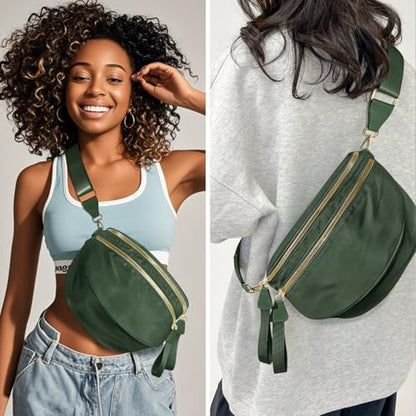 Checkered Crossbody Bags for Women, Large Nylon Bum Bags - color: Green
